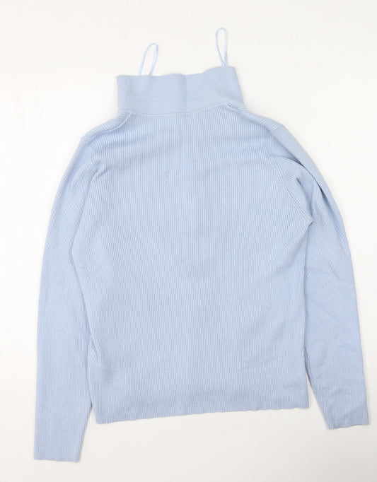 Primark Womens Blue High Neck Viscose Full Zip Jumper Size XL