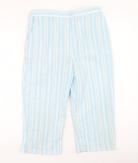 Dixie Womens Blue Striped Polyester Trousers Size 14 L20 in Regular