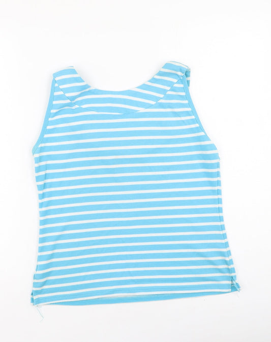 C.M.D Womens Blue Striped Polyester Basic Tank Size M Round Neck