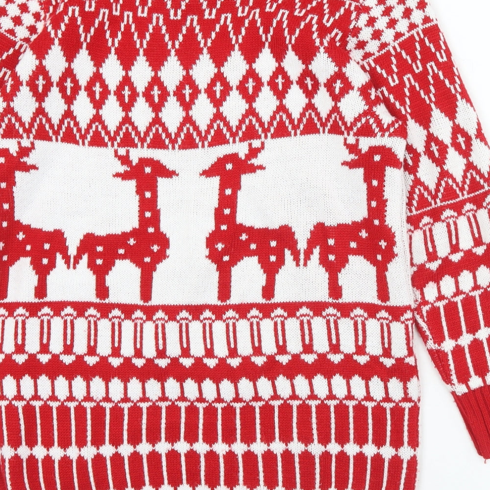 iclosam Womens Red Crew Neck Geometric Acrylic Pullover Jumper Size S