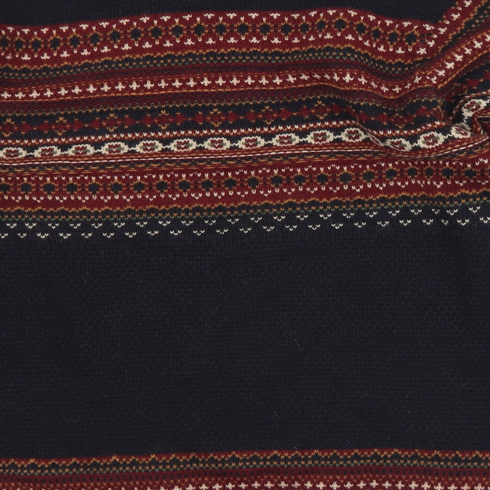 Easy Mens Black Crew Neck Geometric Acrylic Pullover Jumper Size L