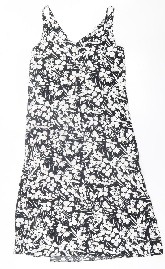 Primark Womens Black Geometric Viscose A-Line Size 6 V-Neck Pullover