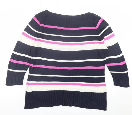 BHS Womens Blue Boat Neck Striped Acrylic Pullover Jumper Size 14