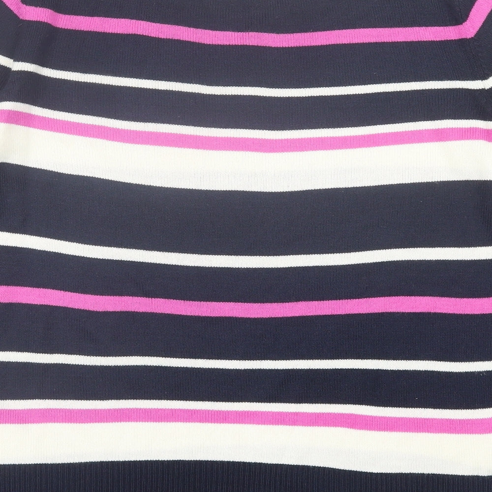 BHS Womens Blue Boat Neck Striped Acrylic Pullover Jumper Size 14