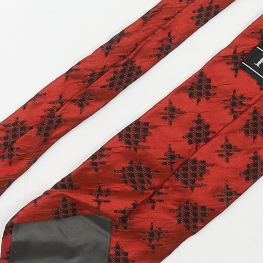 Piscador Mens Red Geometric Silk Pointed Tie One Size