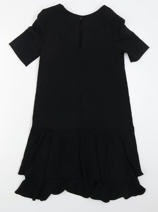 NEXT Womens Black Viscose A-Line Size 8 Round Neck Button