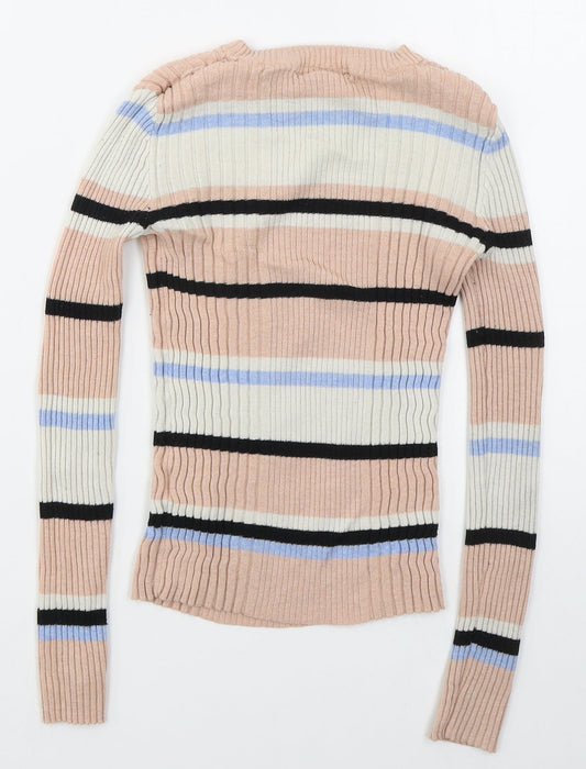 Atmosphere Womens Pink Crew Neck Striped Nylon Pullover Jumper Size 6