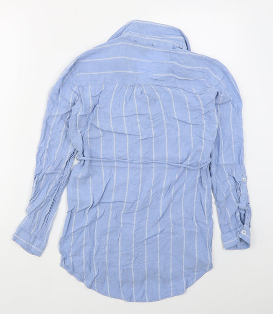 Primark Womens Blue Striped Viscose Basic Button-Up Size 10 Collared