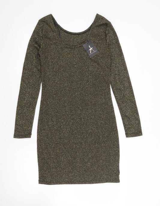 Atmosphere Womens Gold Polyester Bodycon Size 10 Scoop Neck