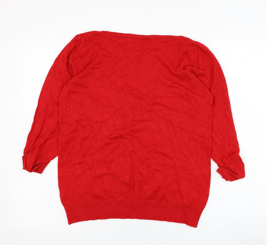 BHS Womens Red Round Neck Viscose Pullover Jumper Size 14