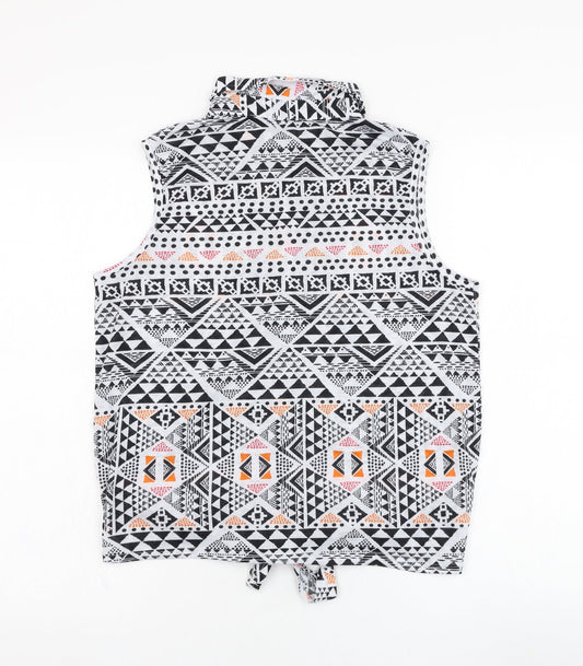 Atmosphere Womens White Geometric Polyester Basic Button-Up Size 8 Collared