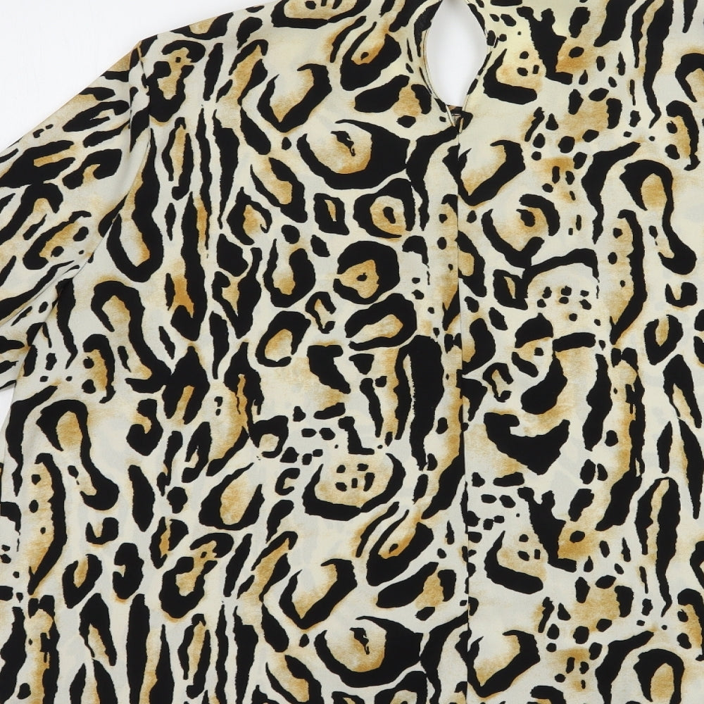 River Island Womens Beige Animal Print Polyester Basic Blouse Size 10 Round Neck