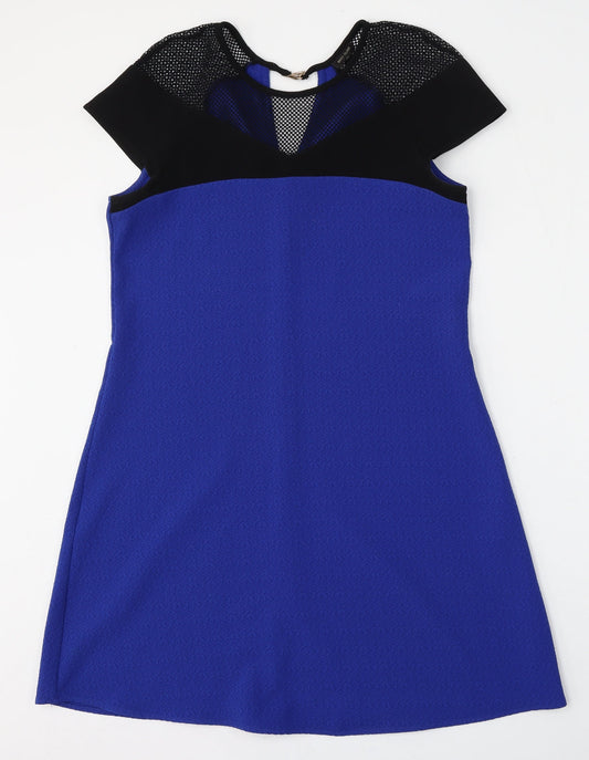 River Island Womens Blue Polyester Shift Size 8 Round Neck