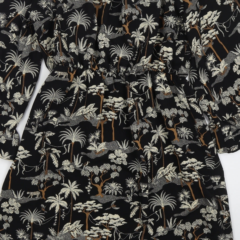 H&M Womens Black Polyester Skater Dress Size 8 Off the Shoulder Pullover - Trees