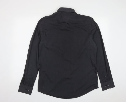 F&F Mens Black Polyester Button-Up Size 15.5 Collared Button