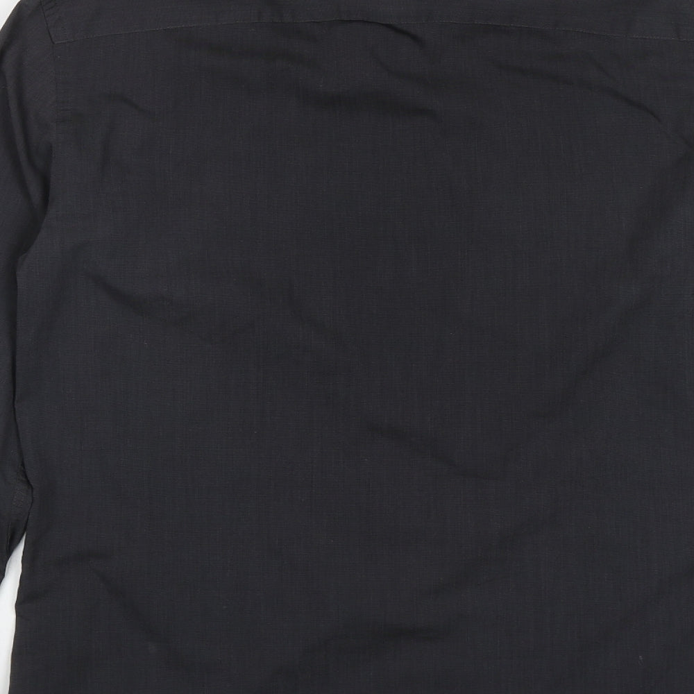 F&F Mens Black Polyester Button-Up Size 15.5 Collared Button