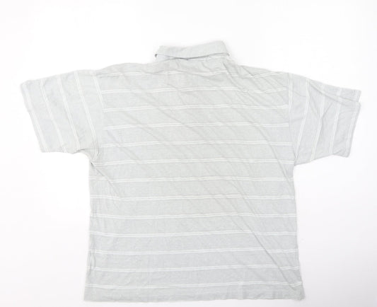 Preworn Mens Grey Striped Polyester Polo Size L Collared