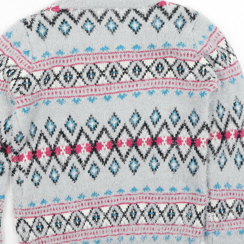Cherokee Girls Multicoloured Round Neck Geometric Acrylic Pullover Jumper Size 9-10 Years