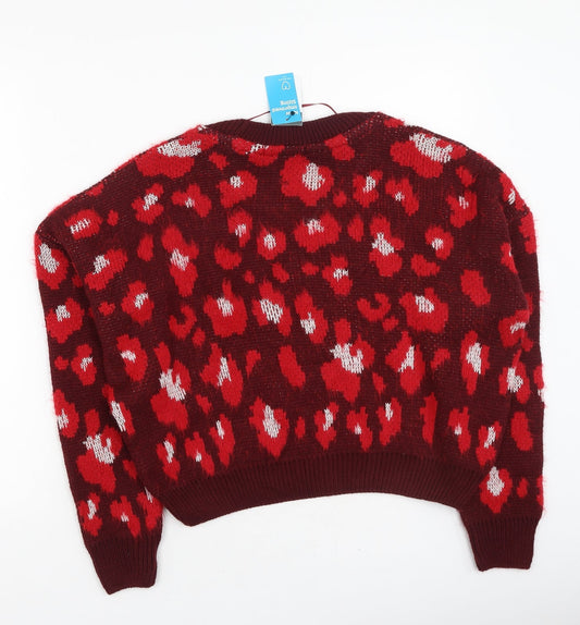 Primark Womens Red Round Neck Acrylic Pullover Jumper Size M