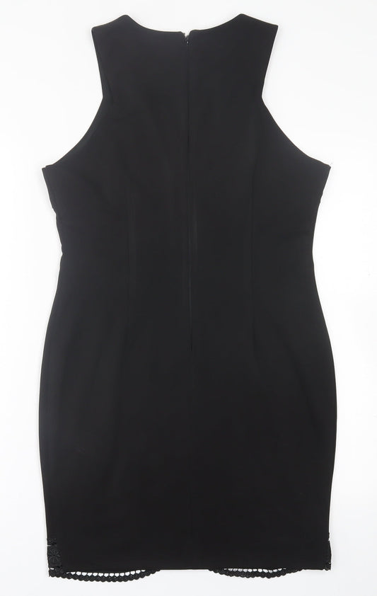 AX Paris Womens Black Polyester Pencil Dress Size 14 Crew Neck Zip