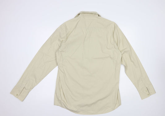 Soviet Mens Beige Cotton Button-Up Size M Collared Button