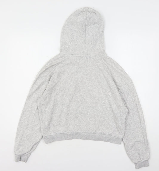 H&M Womens Grey Cotton Pullover Hoodie Size M - Cropped