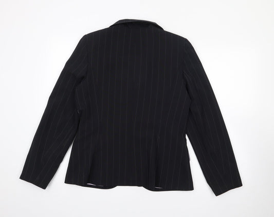 Select Womens Black Pinstripe Polyester Jacket Blazer Size 14