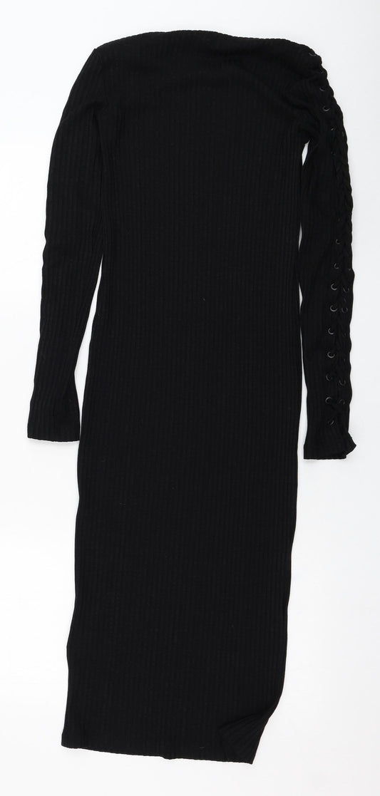 H&M Womens Black Viscose Pencil Dress Size 8 Round Neck Pullover