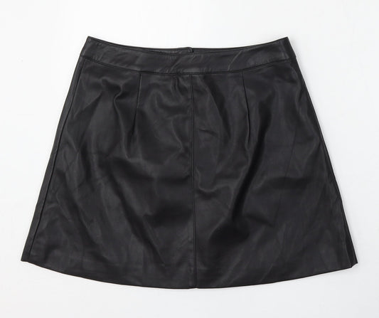 Divided by H&M Womens Black  Polyurethane A-Line Skirt Size 8   Snap