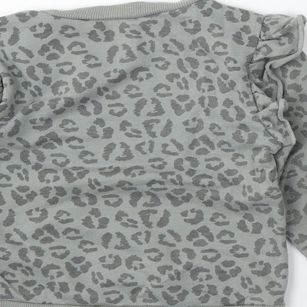 Chick Pea Girls Grey Animal Print Cotton Pullover Jumper Size 24 Months