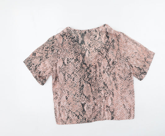 New Look Womens Pink Polyester Basic Blouse Size 10 V-Neck