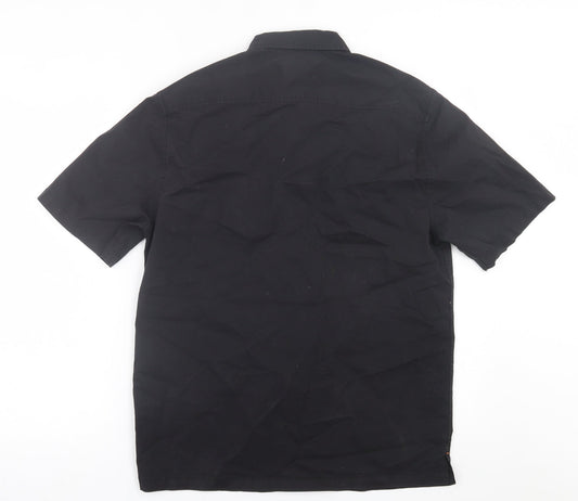 Adapt Mens Black Cotton Button-Up Size S Collared Button