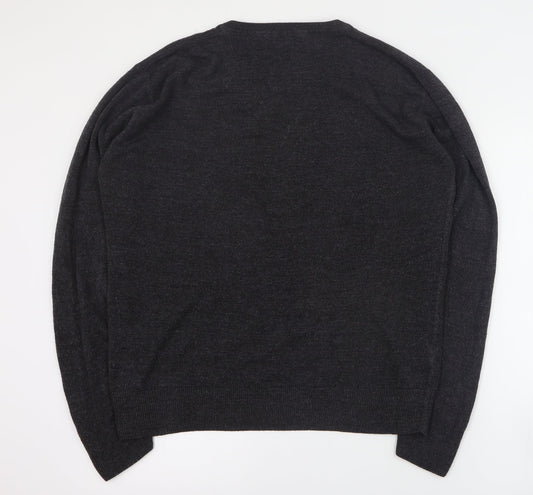 Easy Mens Grey V-Neck Acrylic Pullover Jumper Size L