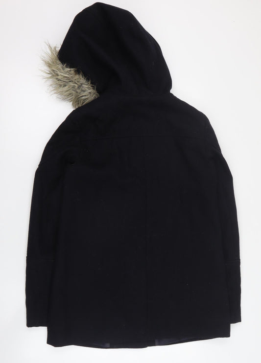 New Look Womens Black Overcoat Coat Size 8 Zip