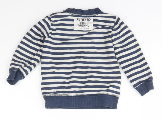 name it Boys Blue Striped Cotton Pullover Jumper Size 9-12 Months Pullover
