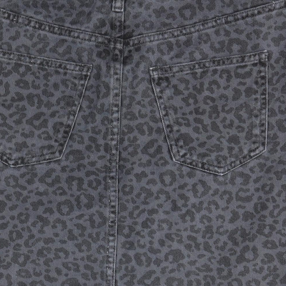 New Look Womens Black Animal Print Cotton A-Line Skirt Size 8 Zip