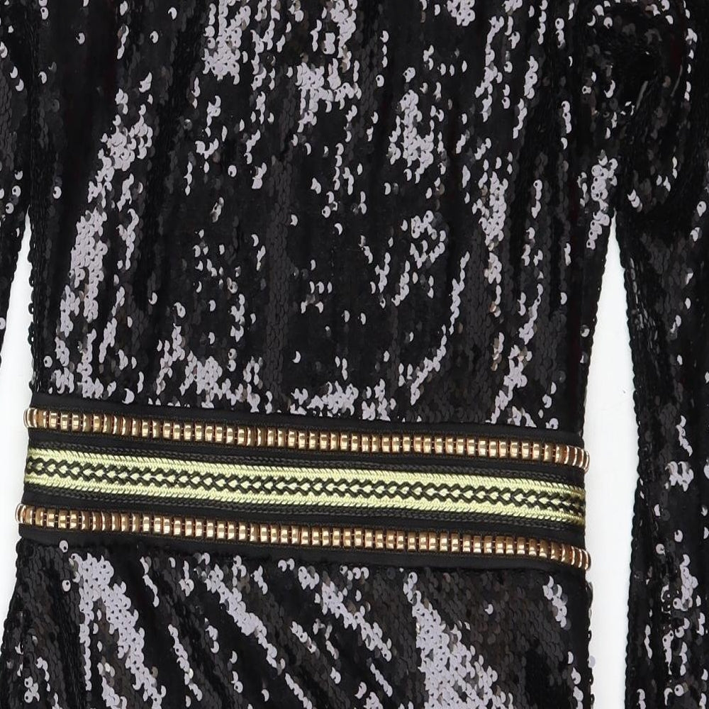 PRETTYLITTLETHING Womens Black Polyester Bodycon Size 8 V-Neck Hook & Eye