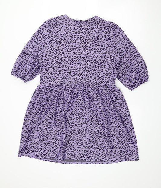 ASOS Womens Purple Animal Print Polyester Fit & Flare Size 10 V-Neck