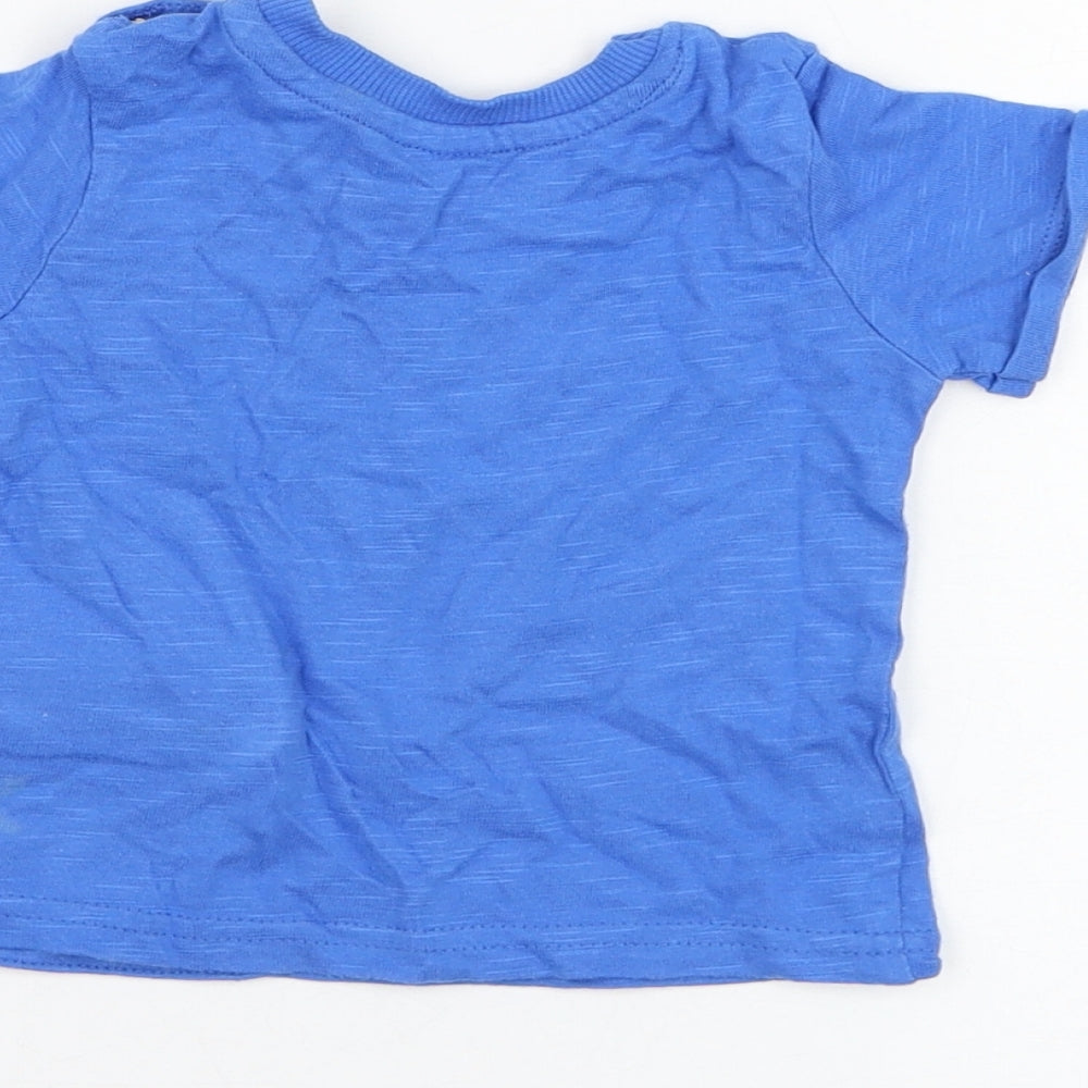 George Boys Blue Cotton Basic T-Shirt Size 0-3 Months Round Neck Pullover - Llama