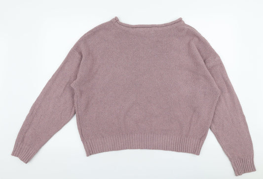 SheIn Womens Purple Boat Neck  Polyester Pullover Jumper Size L