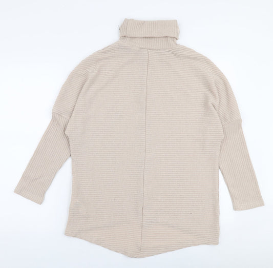 SheIn Womens Beige High Neck  Polyester Pullover Jumper Size L