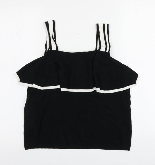 Per Una Womens Black Viscose Basic T-Shirt Size 12 Square Neck