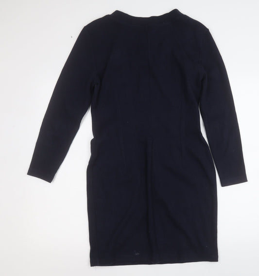 St Michael Womens Blue Polyester Jumper Dress Size 12 Round Neck Button