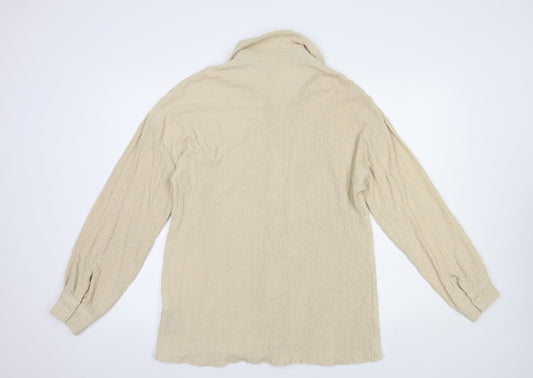 PRETTYLITTLETHING Womens Beige Polyester Basic Button-Up Size 10 Collared