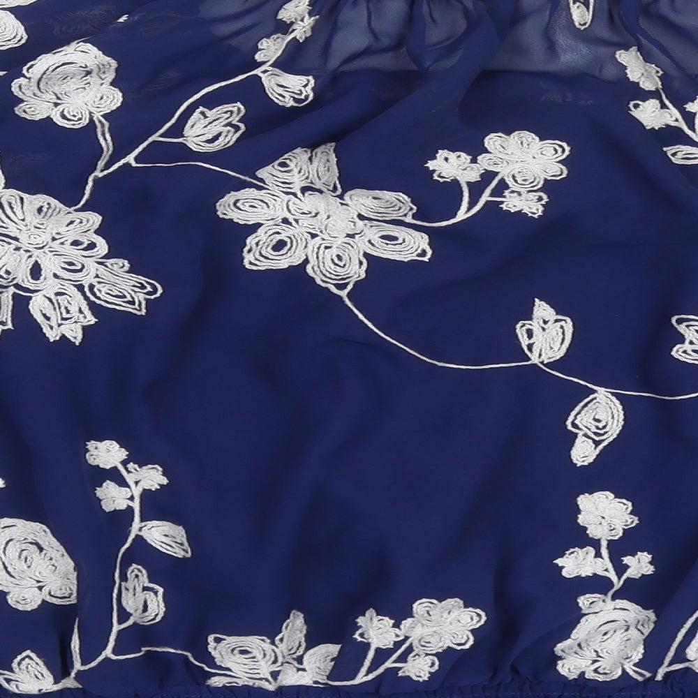 Quiz Womens Blue Floral Polyester Basic Blouse Size 10 Scoop Neck