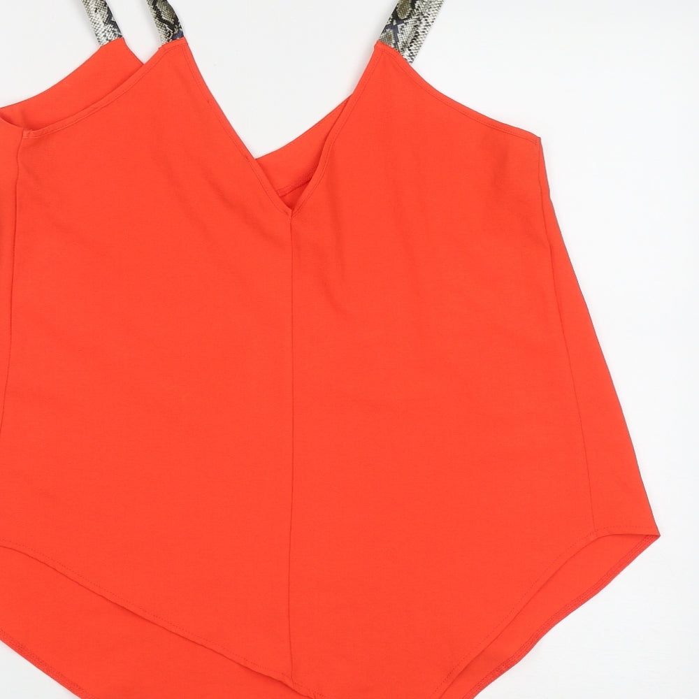 George Womens Orange Geometric Polyester Basic Tank Size 8 V-Neck