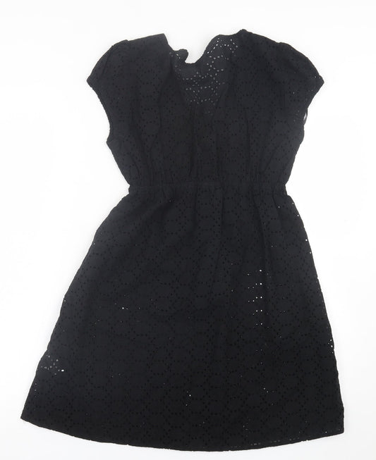 Awear Womens Black Floral Polyester A-Line Size 12 V-Neck Pullover