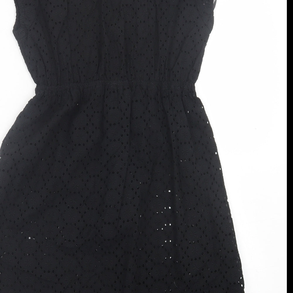 Awear Womens Black Floral Polyester A-Line Size 12 V-Neck Pullover