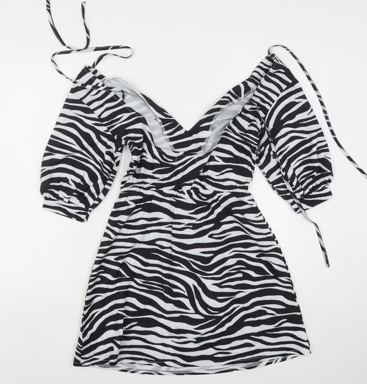 PRETTYLITTLETHING Womens Multicoloured Animal Print Polyester Mini Size 4 V-Neck