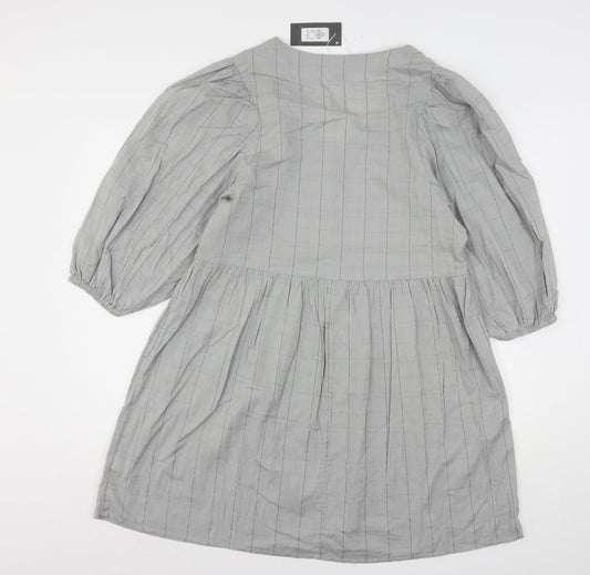 Primark Womens Grey Striped Cotton A-Line Size 10 V-Neck